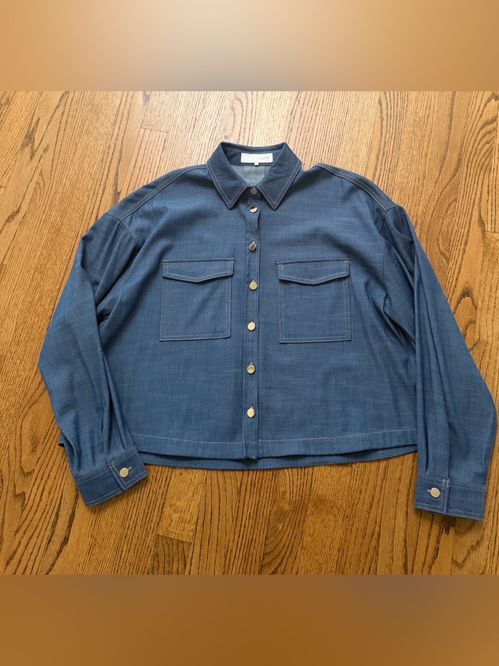 Zara Light Blue Denim Crop Shirt